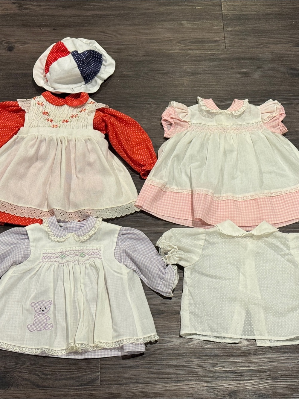 Vintage 4x Little Girls Dresses - Smocked/Pinafore 2 Polly Flinders Size 3-6